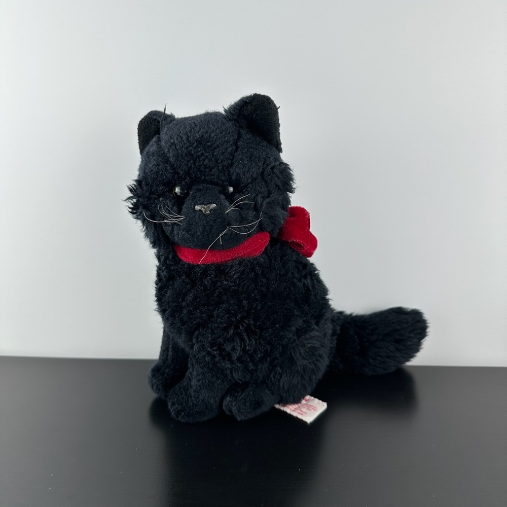 Russ Berrie Shadow Black Kitty Cat 9” Red Velvet Bow Plush Stuffed Animal